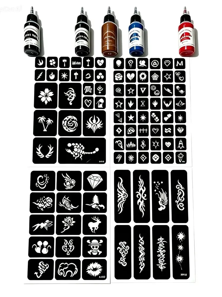 Temporary Tattoo Kits 5 cones 95 Stencils Gifts for DIY Art Party