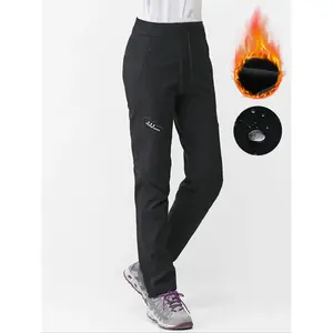 Women’s outdoor fleece-lined pants — comfortable solid-color sporty windproof trousers with zippered pockets, perfect for fall and winter hiking; runner pants