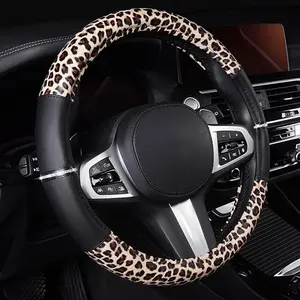 AUTOYOUTH Leopard & Cheetah Print Steering Wheel Cover - Bling Crystal Rhinestones on Leather Non-Slip Breathable Design for Women/Girls Universal Fit 14.5-15 Inch(Black & Yellow), Stylish Steeringwheelcover, Car Interior Accessories, Accessories For Car