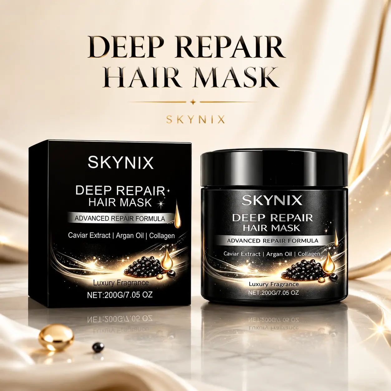 Luxury Intensive Caviar Extract & Shea Butter Hair Mask Cream, 200g Haircare Treatment - 5-10 min on Dry Damaged Frizzy Hair, Boosts Moisture, Smoothness, Shine & Detangling for All Types (Mid-Lengths Suitable)