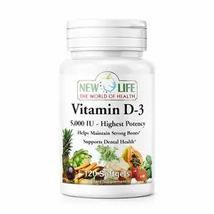 New Life Vitamin D-3 5000 IU from Lanolin 120 Softgels for Strong Bones & Dental Health Natural Supplement Supports Bone Health & Calcium Absorption