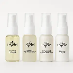 Livyond Ageless 4 Step System Travel Size - Purifying Cleanser, Vitamin C Brightening Serum, Hyaluronic Restoration Cream, Firming Cream