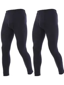 Pack Of 2 Mens Thermal Long Johns Bottoms Underwear Baselayer Leggings Winter Warm Soft Trousers Bottoms Pant for Fall & Winter, Men's Elastic Sleepwear for Daily Wear