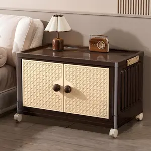 Vintage Rattan-Style Double Door Modular Storage Cabinet | Stackable Single Unit Home Organizer