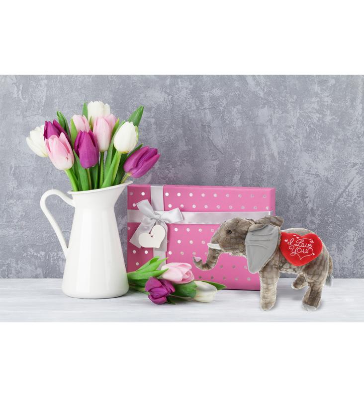 PLUSH I LOVE YOU RED HEART - WILD COLLECTION PLUSH - 12" ELEPHANT