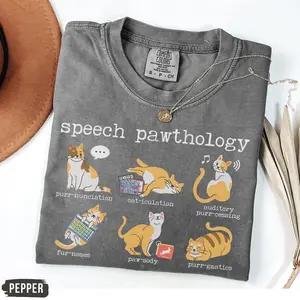 Comfort Colors Funny Cats Speech Therapy Shirt, Language Pathologist T-Shirt, SLP Gift, Speech Therapist Tee, Speech Pathology Puns Tshirt