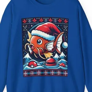 Magikarp Christmas Sweater Sweatshirt, Pokemon, Holiday Winter Sweater, Funny Xmas Pullover, Festive Gamer Gift, Gaming Clothing, Unique Christmas Sweater Cotton