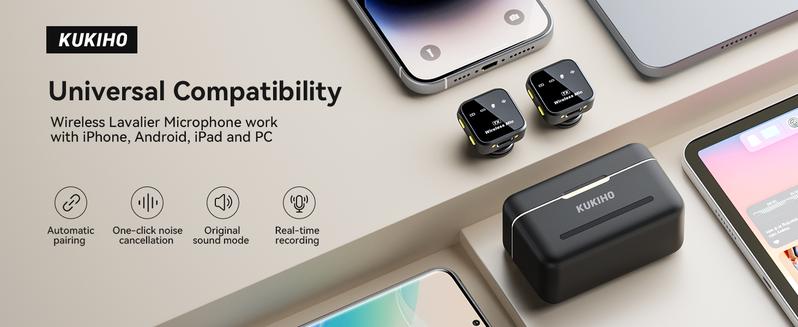 KUKIHO Wireless Lavalier Microphone for iPhone iPad Android With Charging Case Audio Smartphone Audio Smartphone