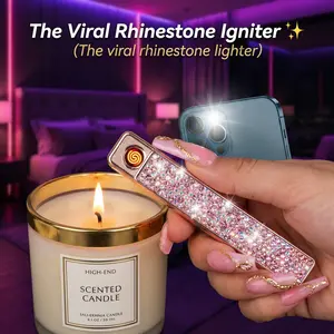 Electric Lighter, Windproof Flameless Bling Lighters - Type-C Rechargeable, Pull-Out Ignition with Thickened Tungsten, Rhinestone Decorative Design, Gift for Women & Girls (Pink) outdoorfun