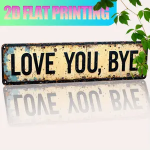 1pc, Vintage "Love You, Goodbye" Metal Wall Decor, Vintage Plaque Decor, Country Style Decorative Sign, with Distressed Yellow Background, Large Size 16x6.3inch, Durable Indoor/Outdoor Decor, Suitable for Home, Coffee Shop, Porch, Garden - Pre-Drill