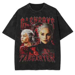 Daenerys Targaryen Mother Of Dragons Game Of Thrones Vintage Washed T-Shirt Mineral Washed Streetwear Casual Menswear Bookish Classical Movie Shirt