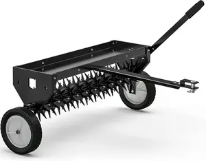 YITAMOTOR 40" Tow Behind Spike Aerator, Durable Lawn Aerator for Soil Penetrator with Transport Wheels & Galvanized Plug Coring Tines & Universal Hitch Tow Bar & Side Control Handle for ATV,Black