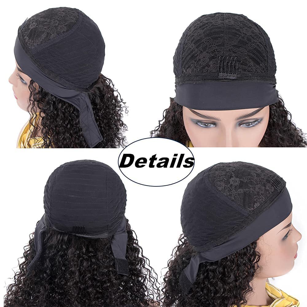 Kinky Curly Headband Wig Human Hair None Lace Front Wigs Burmese Curly 3 in 1 Half Wig for Black Women Brazilian 100% Virgin Hair Machine Made Wigs Deep Wave Glueless Protective Style Easy Wear Glueless Wigs for Daily Wear, Natural Hairline Fusion