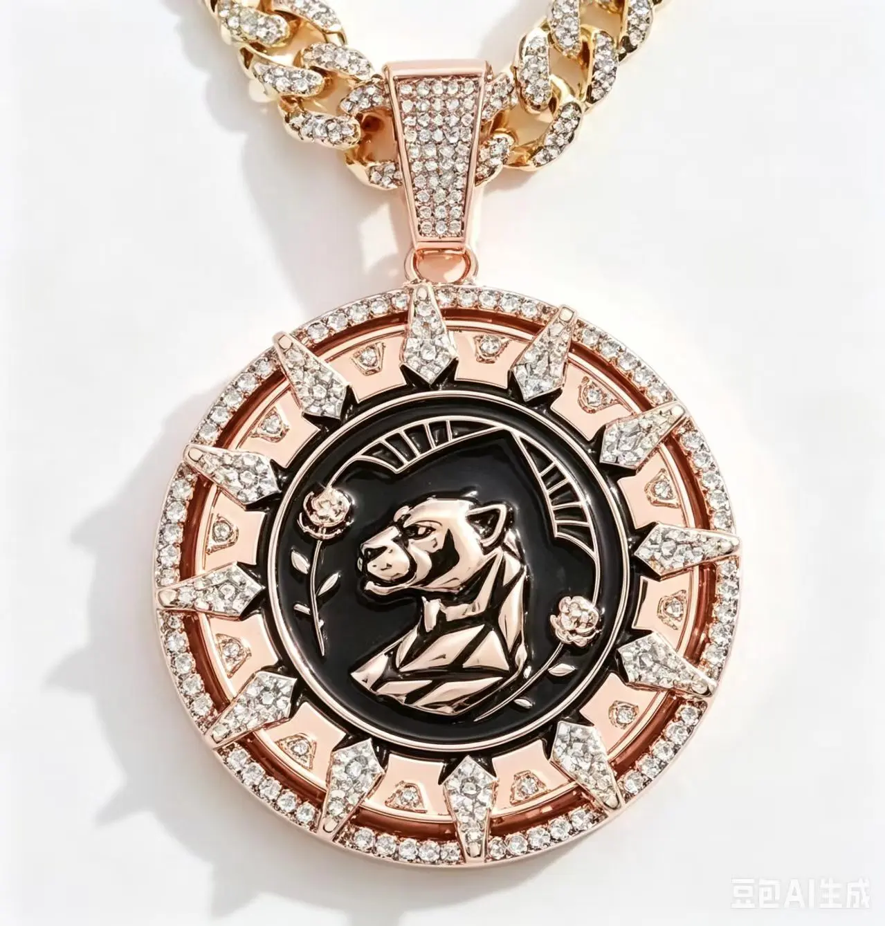 Unisex Iced Out Black Panther Medallion Cuban Link Chain - Game Day Hip Hop Statement Necklace