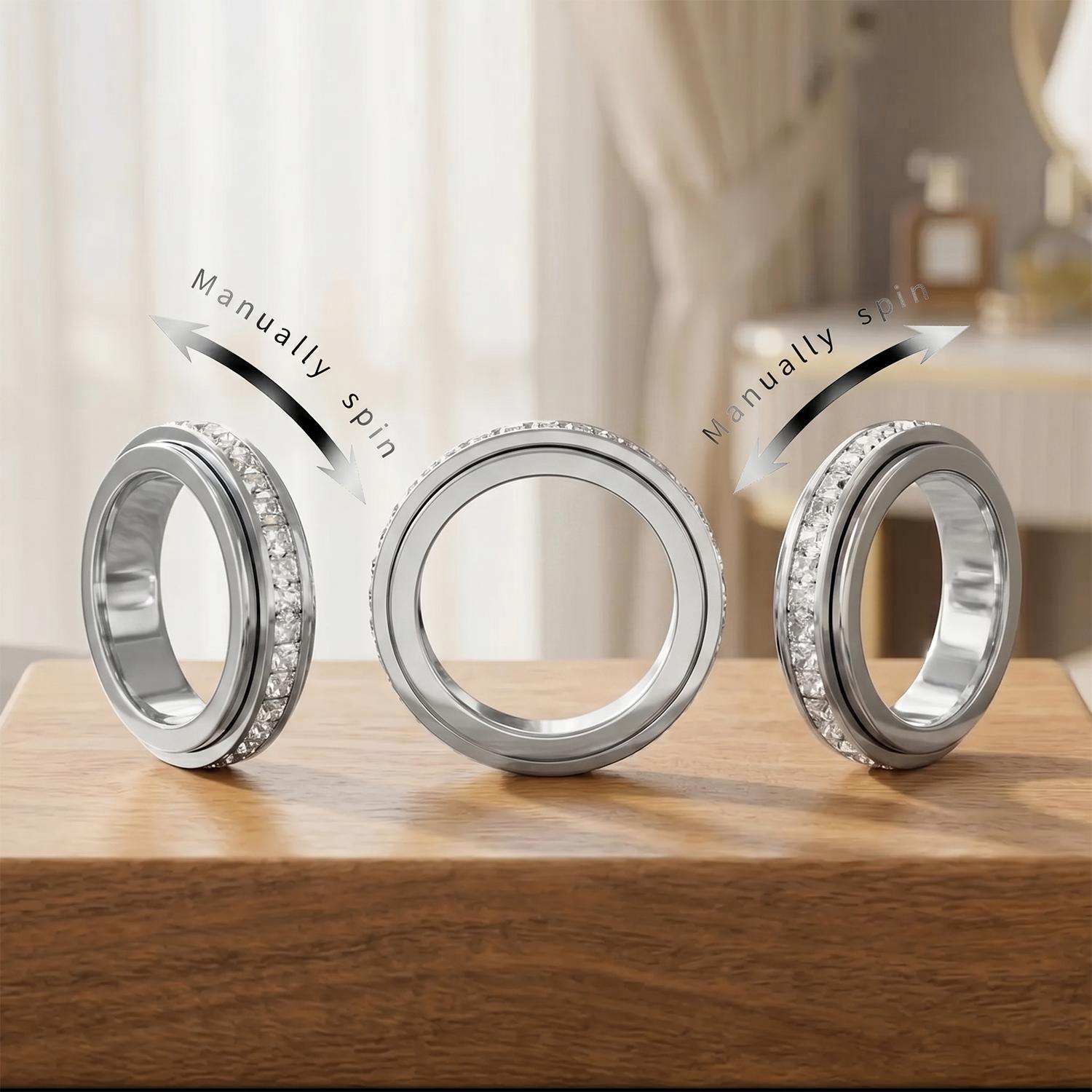 Anxiety Rings for Women and Men Titanium Steel Spinner Fidget Band Rings with Cubic Zirconia for Stress Relief and Wedding Promise Comfort Fit Size 5 to 12