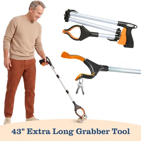 EZPIK Pro 43 in Foldable Grabber Tool with Foldable Handle - Heavy-Duty 1-Hand Grip Gardening Yard Tool, Quick Picking Reaching Aid for Elderly, Trash Picker Upper, Weed Gripper