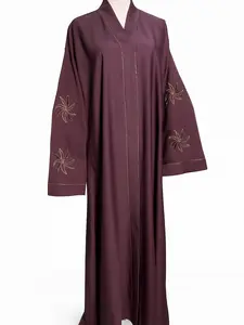 Elegant Open Front Abaya style with Ring Phool Embroidery & DMC Stones – Bell Sleeves | 54” & 56” | Multiple Colors Modesty Muslim Clothing Maxi