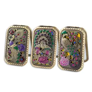 HOLDNEAR Cottagecore Vintage Peacock Compact Mirror | Dual Sided 1x & 2x Magnification Pocket Makeup Mirror, Retro Princess Aesthetic Gift