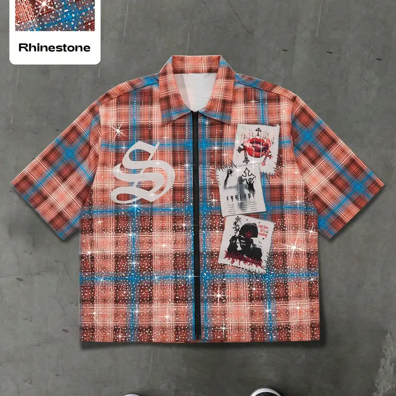 Men's Regular Fit Plaid Print Short Sleeve Shirt, Casual Collared Shirt, Street Fashion Casual Comfy Top for Daily Outdoor Wear, Men Clothes for Summer, Casual Menswear, Casual Summer Streetwear, Casual Style