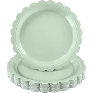 NatNarr 30 Pcs Sage Green Paper Plates 9 Inch Disposable Scalloped Wedding Plates Cute Dessert Cake Plate Party Dinner Plate for Spring, Bridal Baby Shower, Engagement, Birthday