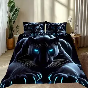 3-Piece Panther Print, Soft Polyester Fiber, Zipper Closure, Bedroom Decor, Soft Bedding Sets, All-Season Comfort