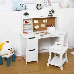 Study Desk and Chair Set with Bookshelf, Bulletin Board, and Cabinets - Ideal for Boys and Girls Ages 3-8