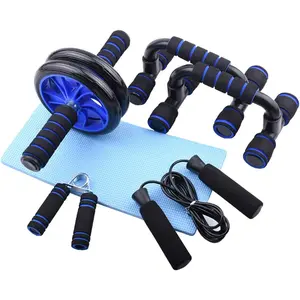 Abdominal Muscle Training Rollers, 5-In-1 Roller Kit with Knee Pads, Push-Up Bars, Handle Grips, Skipping Ropes, Home Gym Exercise Kits Suitable for Physical Training