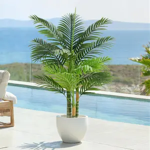 4ft Tall Triple Golden Cane Palm Artificial Tree Large Tropical UV Resistant Fake Plant in Pot for Indoor Outdoor Living Room Patio Office Home Decor 1Pack