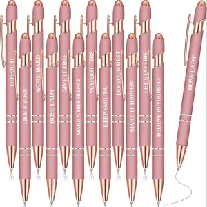 24 Pieces Rose Gold Inspirational Motivational Quotes Ballpoint Pens with Touch-Screen Stylus Tip, Black Ink, Office Encouraging Scriptures, High-Quality Metal, Double Ring Grip, Great Gift Idea