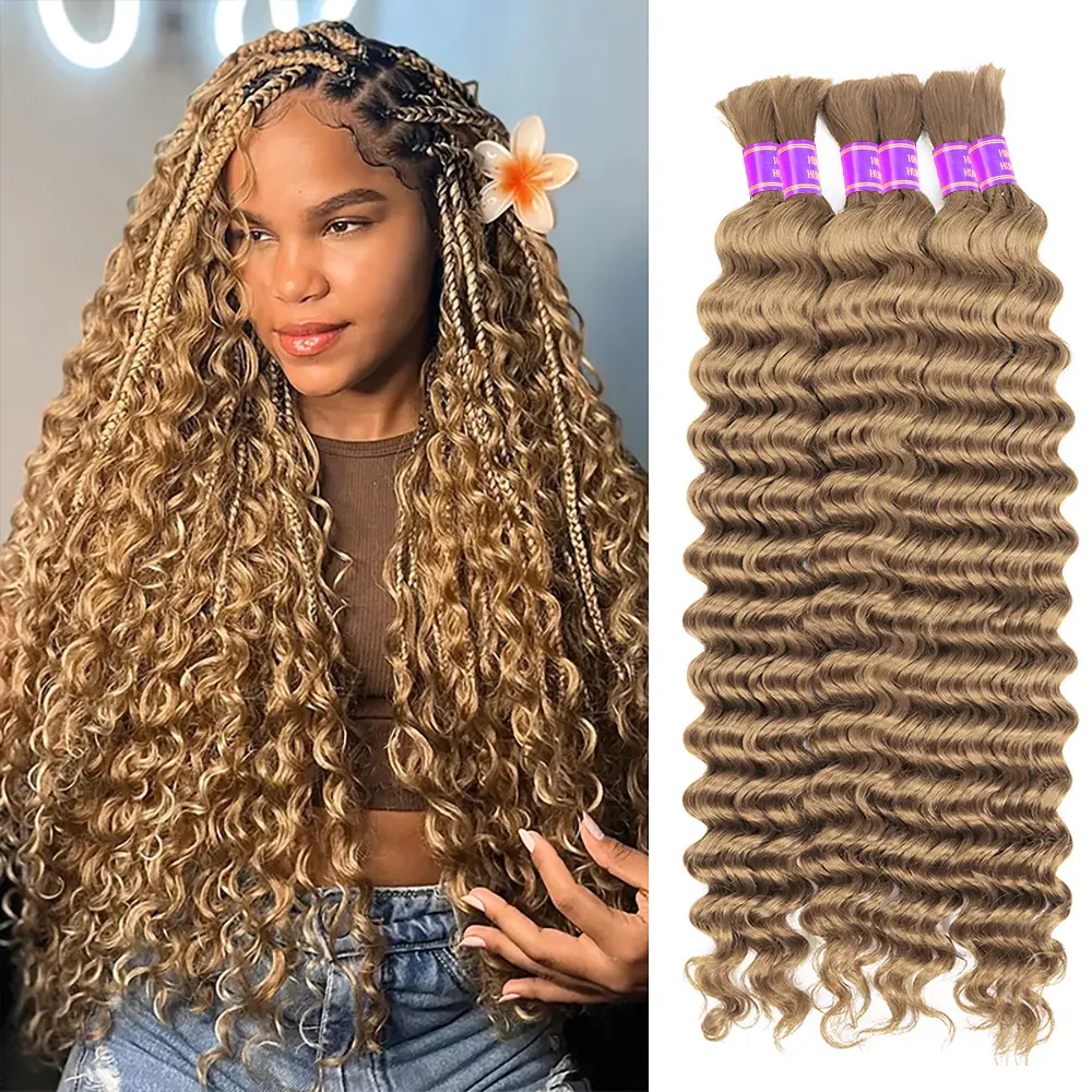#27 Deep Wave Bulk Human Hair For Braiding No Weft Deep Curly Human Hair for Boho Braids 100g/pc, Braiding Hair Extensions