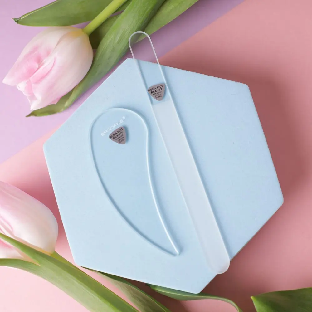 Bona Fide Beauty Drop Ergonomic Czech Glass Nail File Set in Clear - Spring Refresh For Your Nails - Natural Manicure Nail Care - For At Home Nail Enthusiasts - Best For Shaping Round Almond Nails - Ergonomic Grip Seals Keratin Layers Reusable