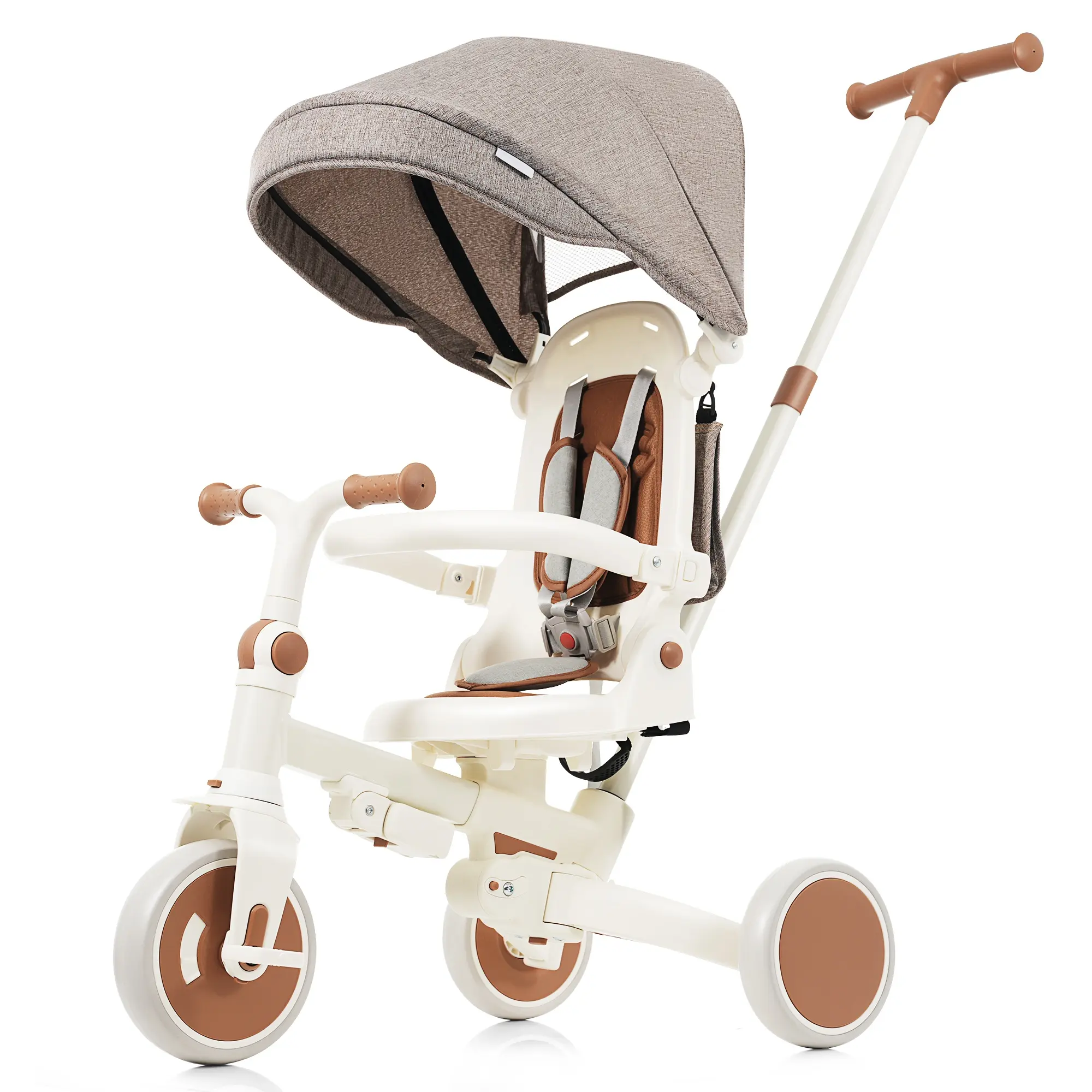 DOMISO 7 in 1 Baby Tricycle, Foldable Toddler Tricycle with Adjustable Parent Handle, Toddler Push Bike with Removable Pedal, Canopy, and Guardrail