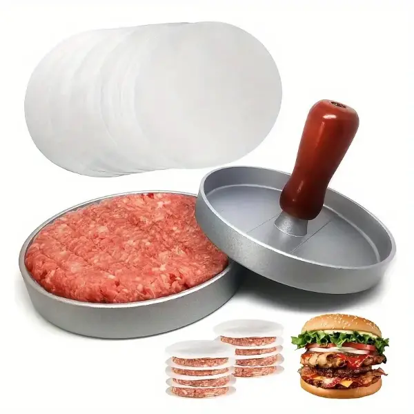 Aluminium Non-Stick Burger Press - Kitchen BBQ Tool for Cooking, Kitchen Utensil with 100 Silicone Papers