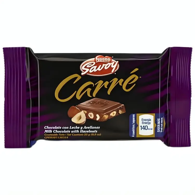 Savoy Carre Mini Avellana 25g | Venezuelan Milk Chocolate with Hazelnuts, Smooth and Crunchy