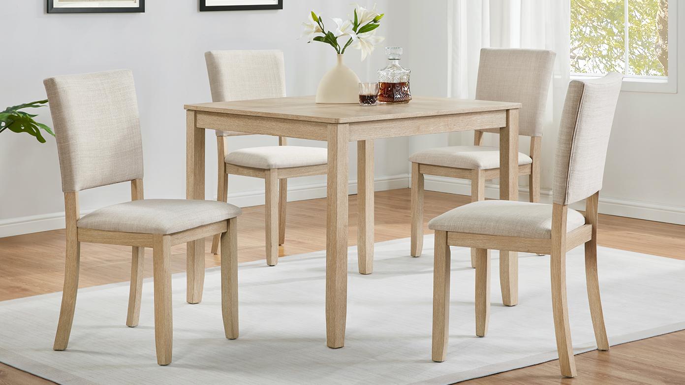 5-Piece Wooden Dining Table Set for 4 People, Modern Kitchen & Dining Room Furniture with 4 Chairs, Light Oak Beige/Antique Black Beige 5-Piece Wooden Dining Table Set for 4 People, Modern Kitchen & Dining Room Furniture with 4 Chairs, Light Oak Beige/Antique Black Beige