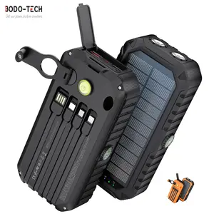 Bodo-Tech Solar Power Bank 40000mAh with Hand Crank & 4 Built-in Cables (USB-C/Lightning/Micro/USB-A), 22.5W Fast Charging Portable Charger, 6 Outputs for iPhone Android, Camping Emergency Outdoor