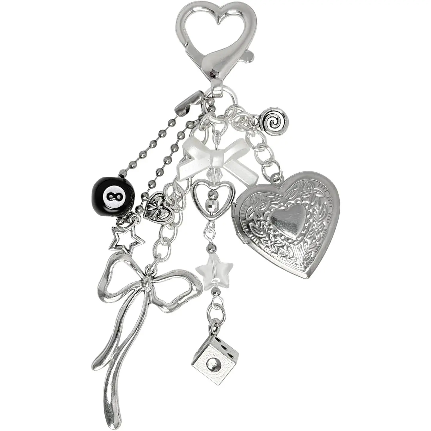 Cute Heart Locket Keychain,Y2k Bag Charms,Kawaii Photo Key Chain,Bow 8 Ball Star Dice Aesthetic Accessories for Women