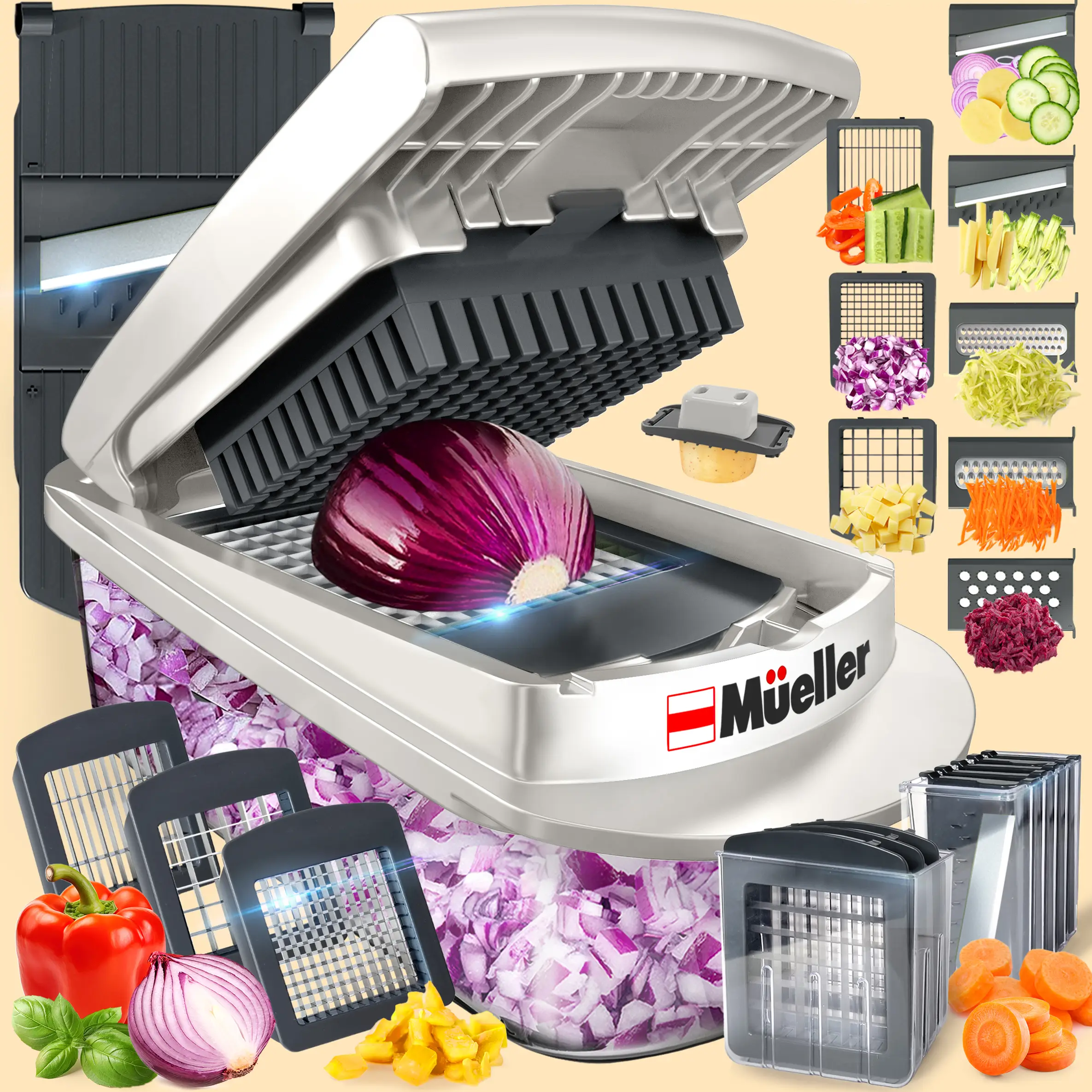 MUELLER 8-Blade Vegetable Chopper Food Slicer Pro Set, Onion Chopper, Cabbage Sa...