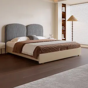 Modern Cotton-Linen Platform Bed with Headboard