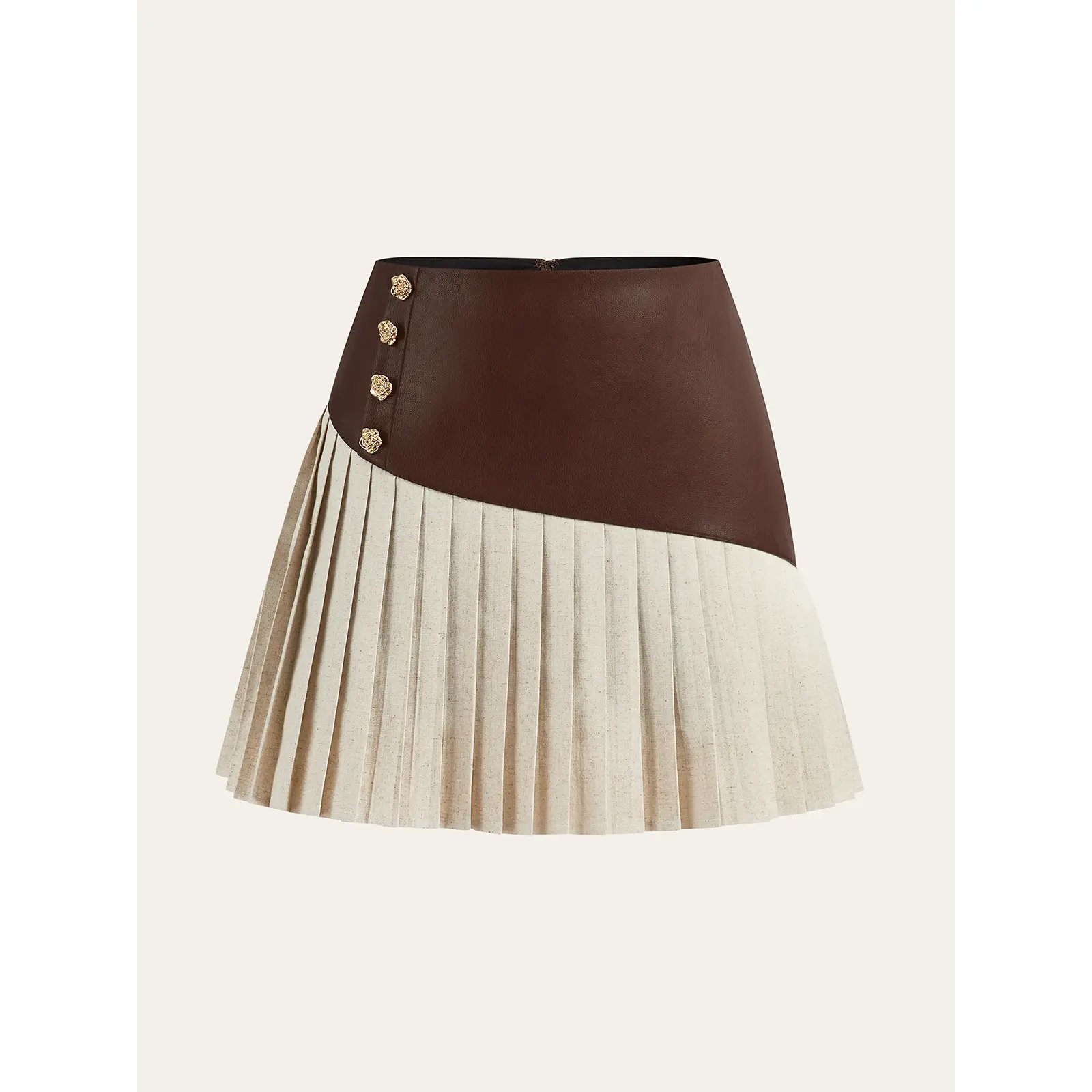 PU Panel Cotton & Linen Pleated Mini Skirt - TikTok Shop