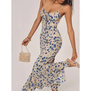 Floral Print Knotted Irregular Hem Long Dress