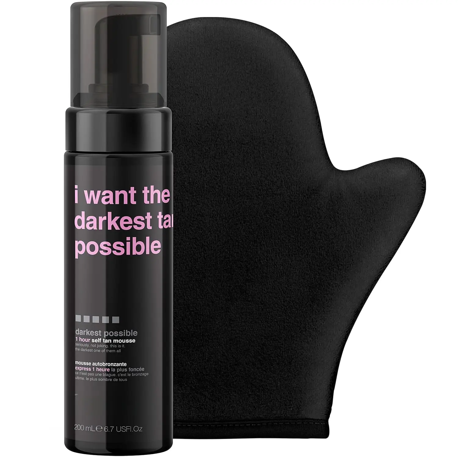 Dark Self Tanner Kit Bundle - 6.7 Fl Oz Smooth Radiant Nourishing Dark Self Tanning Mousse with Mitt Applicator, 1 Hour Sunless Tanner, Fast Bronzing Glow, No Fake Tan Smell, Vegan, Body Care, Moisturizer, Hydrating, Paraben-Free, Apply Even