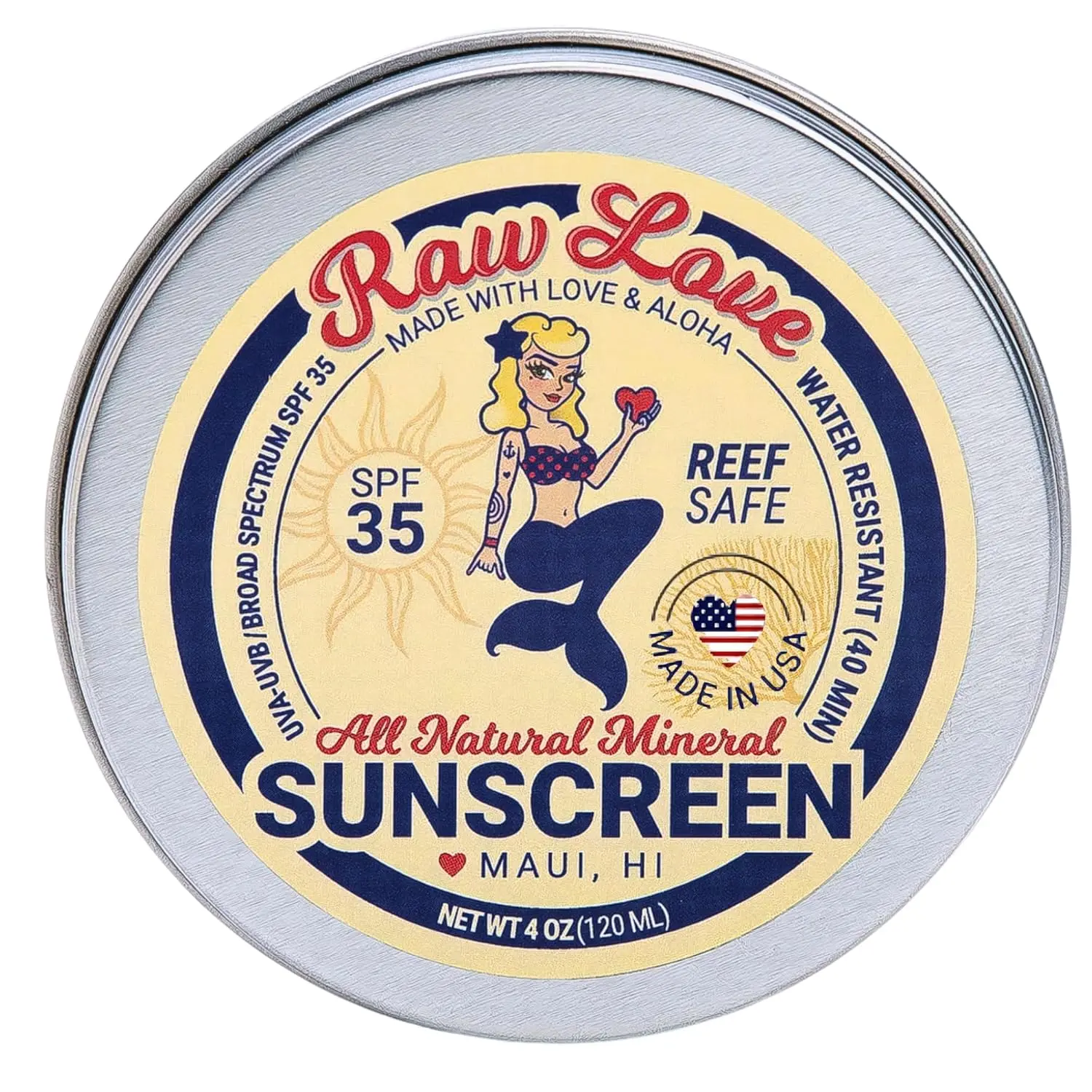 Raw Love Reef Safe Sunscreen SPF 35 Water Resistant Broad Spectrum Zinc Oxide Mineral Skincare for Facial & Body 4 Oz Comfort UV Sensitive Hawaiian Coconut