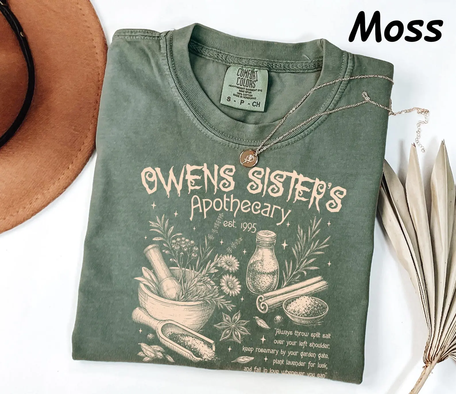Comfort Colors Magic Practical Apothecary Shirt, Owen’s Sisters Apothecary, Spilled Salt Over Shoulder Witchy T-shirt