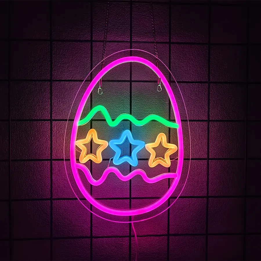 Threan Easter Egg Neon Signs Easter Decorations Light up LED Neon Sign Light USB Wall Bar Living Room Decor for Spring Decor Party Home Bedroom Table Gifts
