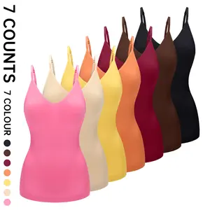 Nadia GO Solid Seamless Adjustable Strap Tank Tops for Women Tummy Control Shapewear Body Shaper Workout Vest Camisole Cami Tops