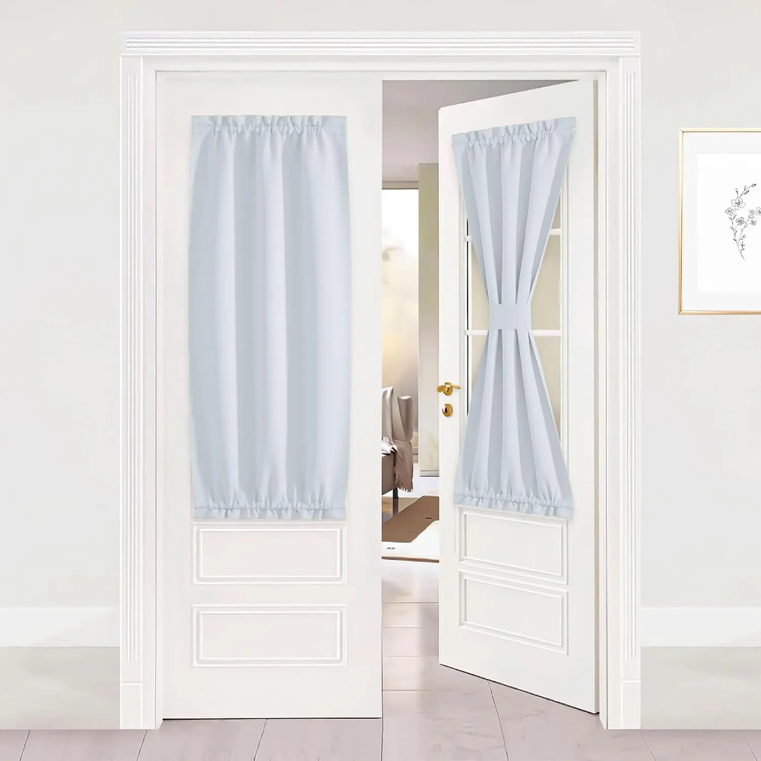 NICETOWN 1 Panel French Door Blackout Curtains, Thermal Insulated Rod Pocket for Kitchen and Patio Doors with Glass Window for Privacy, 25 x 50 Inches Long, with Tieback, Greyish White