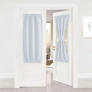 NICETOWN French Door Blackout Curtains, Thermal Insulated Rod Pocket for Kitchen and Patio Doors with Glass Window for Privacy, 25 x 50 Inches Long, 1 Panel with Tieback, Greyish White