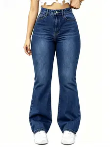 WH56 High Waisted High Stretch Classical Denim Jeans for Women, Flare Leg Bootcut Denim with Pockets Trendy & Flattering for All Seasons.