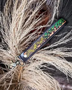 Myra Bag Copper Brown Tooled Leather Key Fob - Verdant Vines Keychain Pendant for Fashion Accessories